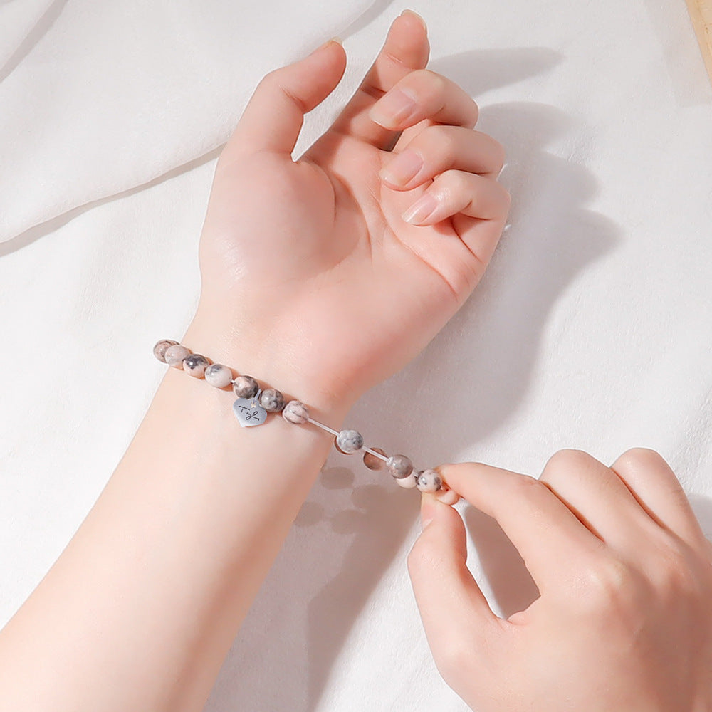 Wholesale New Music Festival Pink Zebra Natural Stone Peach Heart Bracelet